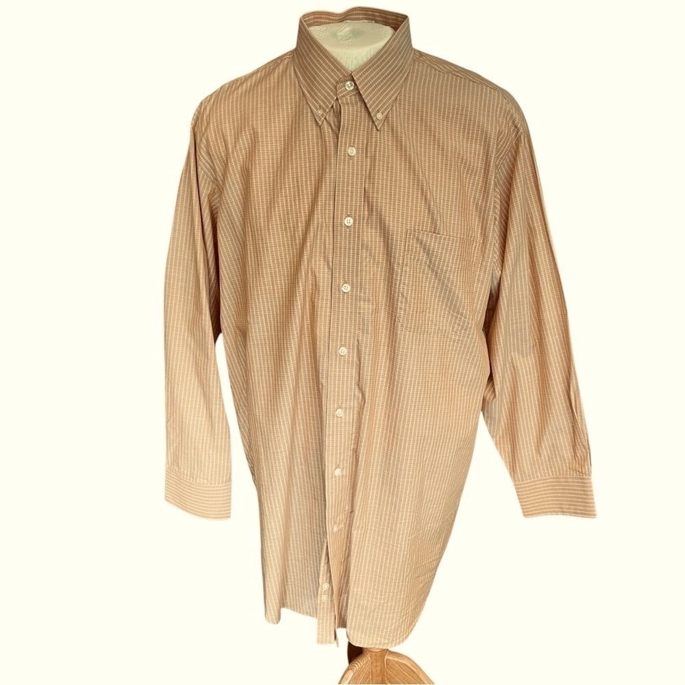 Paul Fredrick 18-34 Dress Shirt Tan Check Plaid Cotton Button-Down Collar